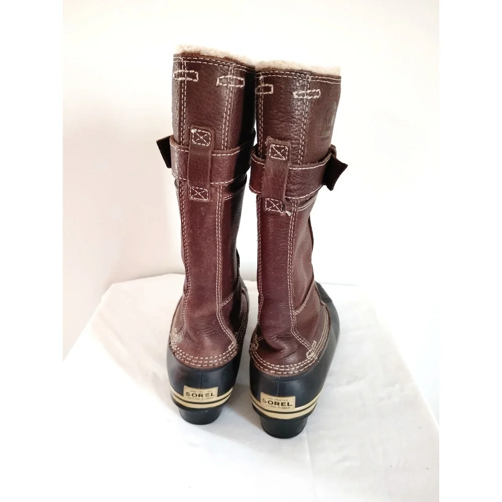Sorel Brown Leather Rubber Duck Hunting Waterproof Winter Snow Boots Women 7.5